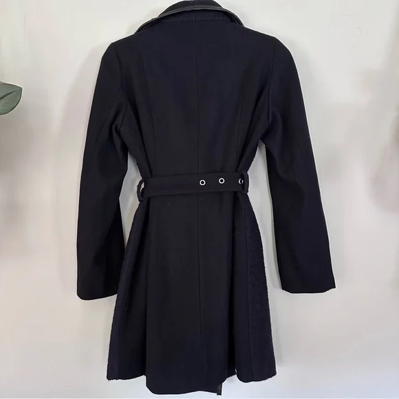 Tahari Wool Blend Full Zip Belted Black Pea Coat Women’s Sz Large